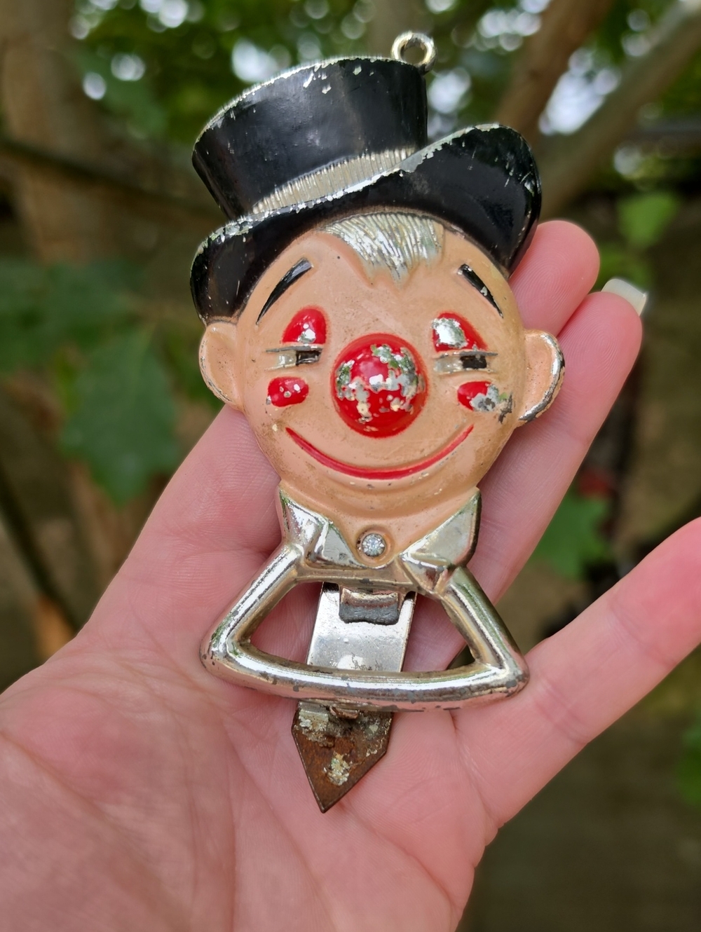 Vtg 50's Clown Head Wall Mount Bottle Opener Metal Kitsch Retro Barcore Circus
